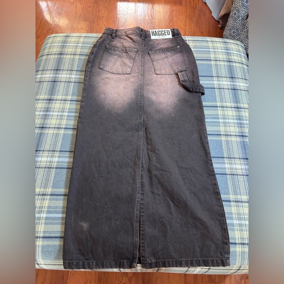 FREE PEOPLE THE RAGGED PRIEST COCOA BROWN MAXI DENIM SKIRT OVERSIZED 4 - Picture 10 of 11